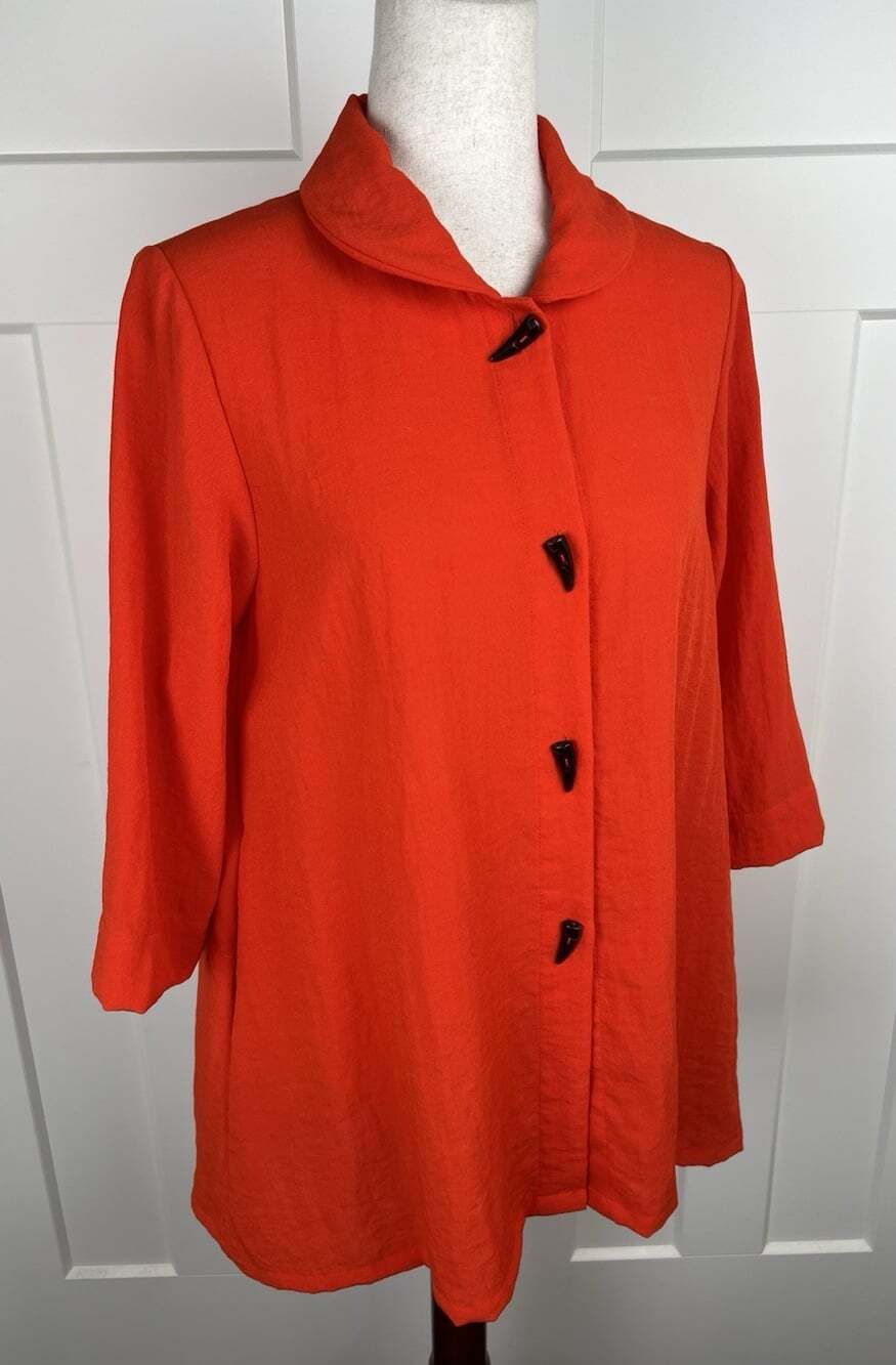 Fridaze 100% Linen Tunic XS S Orange Lagenlook Horn Buttons Hi Low Top - Picture 9 of 12